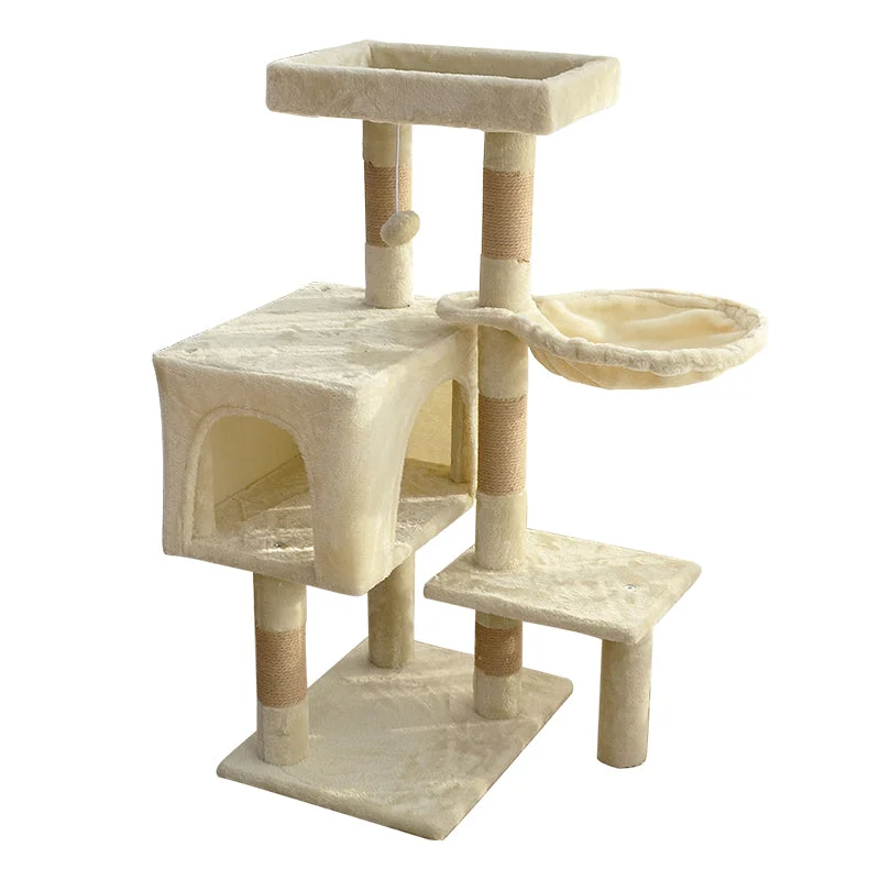 Padded bird perch swing-35 inch cat tree with double doors condo