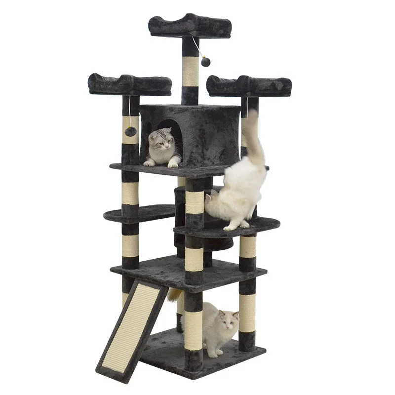 Locking pet flap door-68 inches three perches cat tree