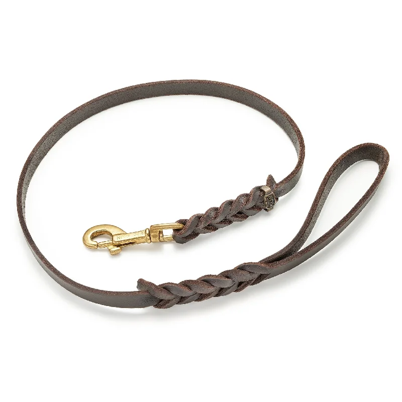 Expandable pet safety gate-ABC Klin Brown Soft Leather Leash with Braided Ends