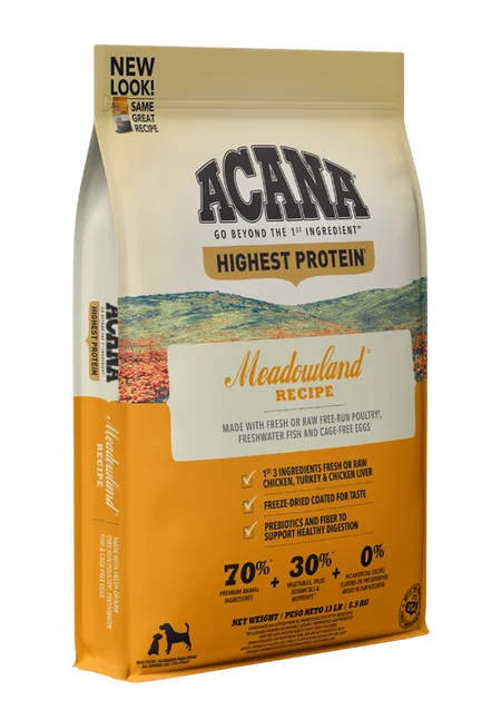 Dual-level pet feeder-ACANA Highest Protein Meadowland Recipe Dry Dog Food