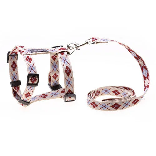 Ultrasonic bark control device-Argyle Cream Dog Harness/Lead Set