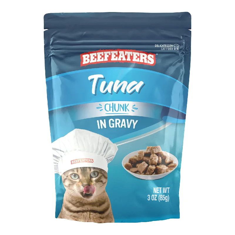 Long-reach dog tie cable-Beefeaters Wet Cat Food Pouch, Tuna Chunk in Gravy, 3 oz, Case of 24