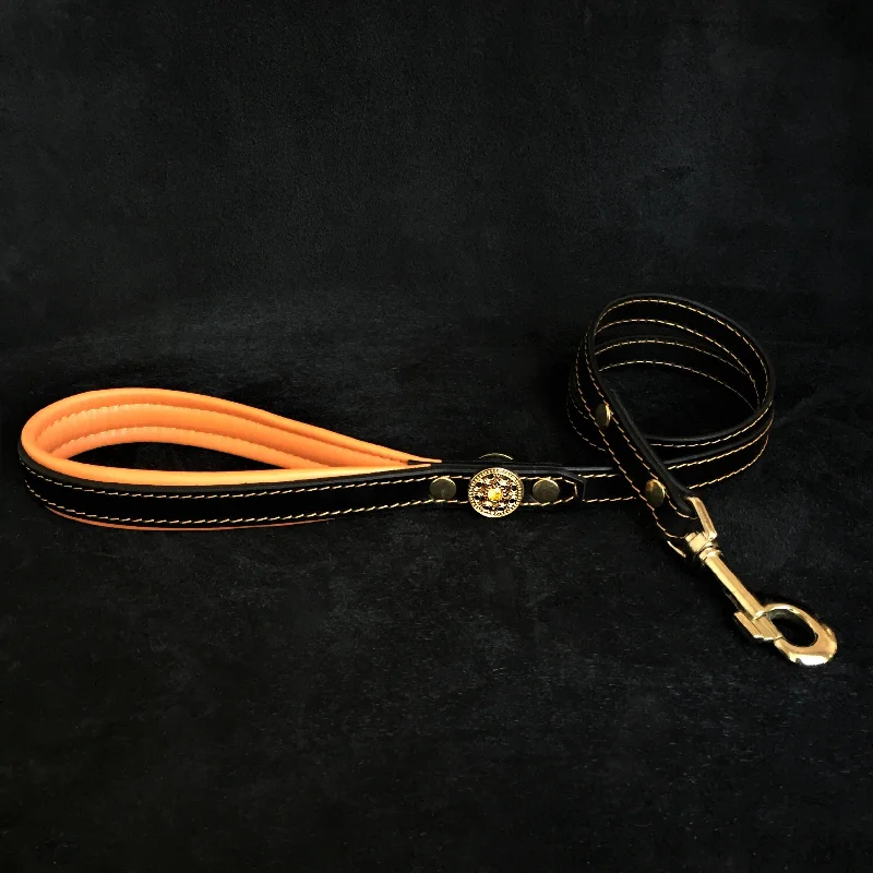 Textured rubber pet pad-''Bijou'' leather lead orange