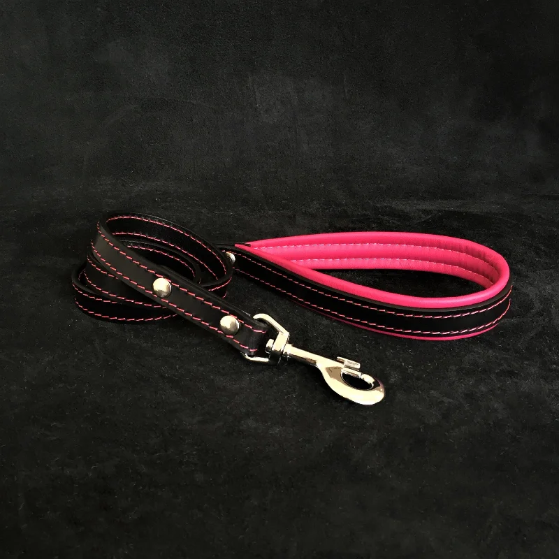 Padded bunny travel sling-Black leather leash