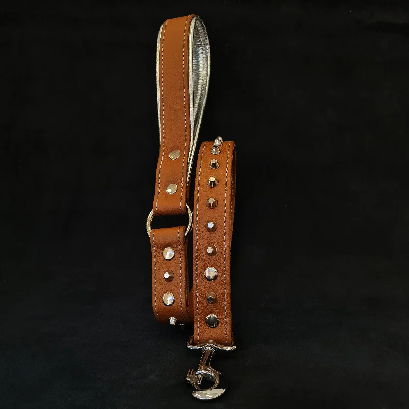 Lavender-scented pet collar-Brown soft leather studded leash