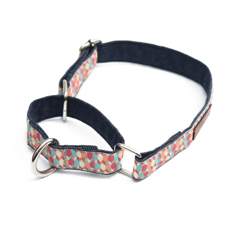 Portable pet water flask-Candy Barrr Martingale Denim Collar