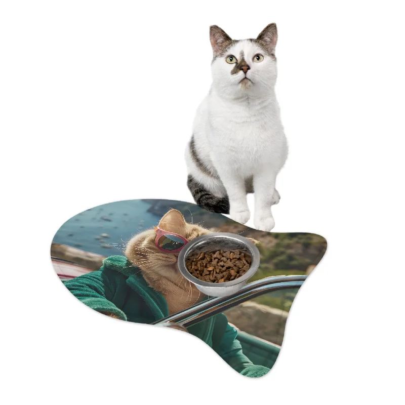 Heated pet drinking bowl-Cat in Sunglasses Pet Feeding Mats - 3 Sizes