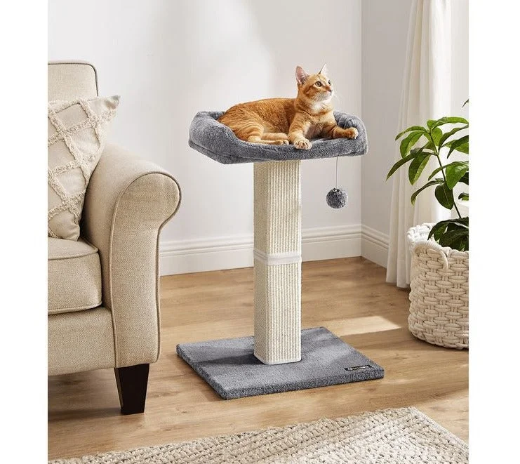 Plush dog bone toy-Cat Scratching Post, Cat Scratcher with 15.7 x 11.8 Inches Plush Perch, 27.9-Inch Tall Scratch Post, Gray