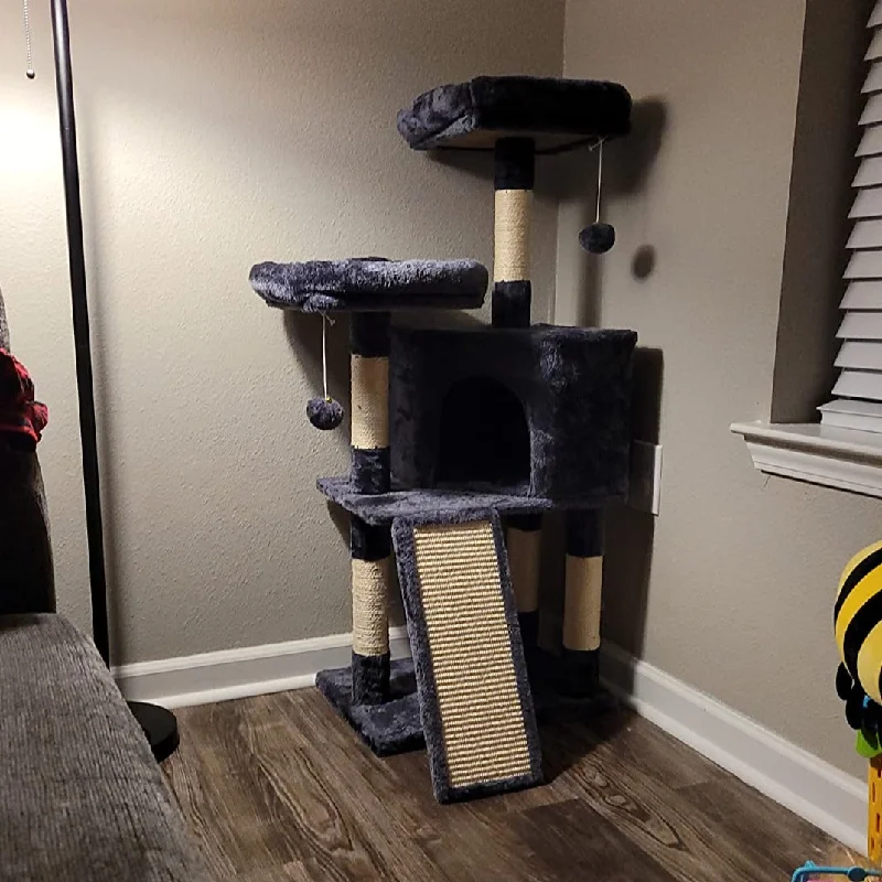 Raised cat food dish-Cat Tower, Cat Tree for Indoor Cats, 45.3-Inch Cat Condo with Scratching Post