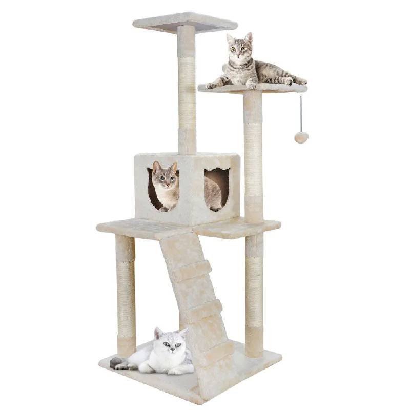 Tough rubber chew ring-Cat Tree House Scratching Post with Stairs