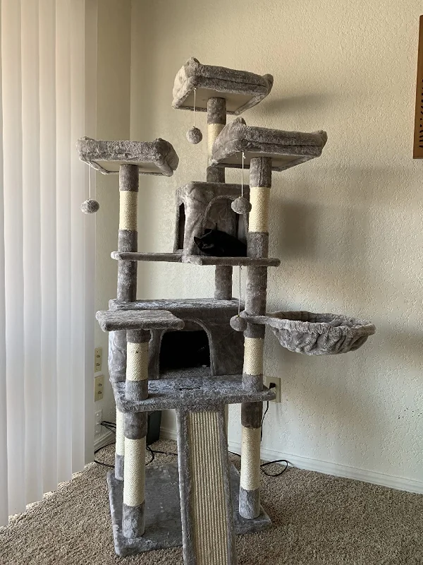 Cotton bunny burrow toy-Cat Tree, Large Cat Tower, Cat Condo with Scratching Posts, 2 Caves, 3 Plush Perches, Activity Center, 67.7"