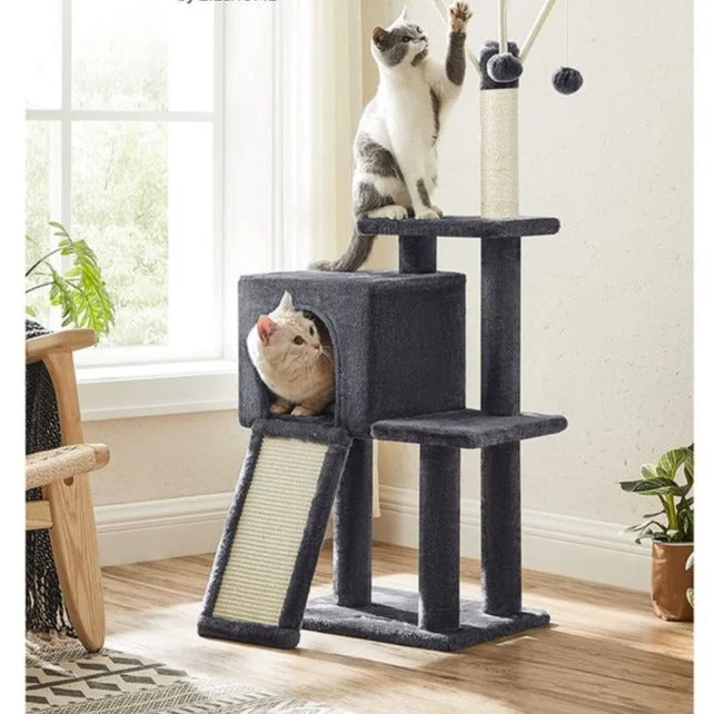 Recycled pet play set-Cat Tree, Small Cat Tower for Indoor Cats, Kittens, Multi-Level Plush Cat Condo, 16.5 x 12.6 x 46.5 In