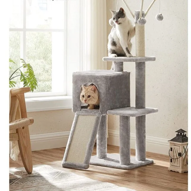 Textured pet rest mat-Cat Tree, Small Cat Tower for Indoor Cats, Kittens, Multi-Level Plush Cat Condo, 16.5 x 12.6 x 46.5 In