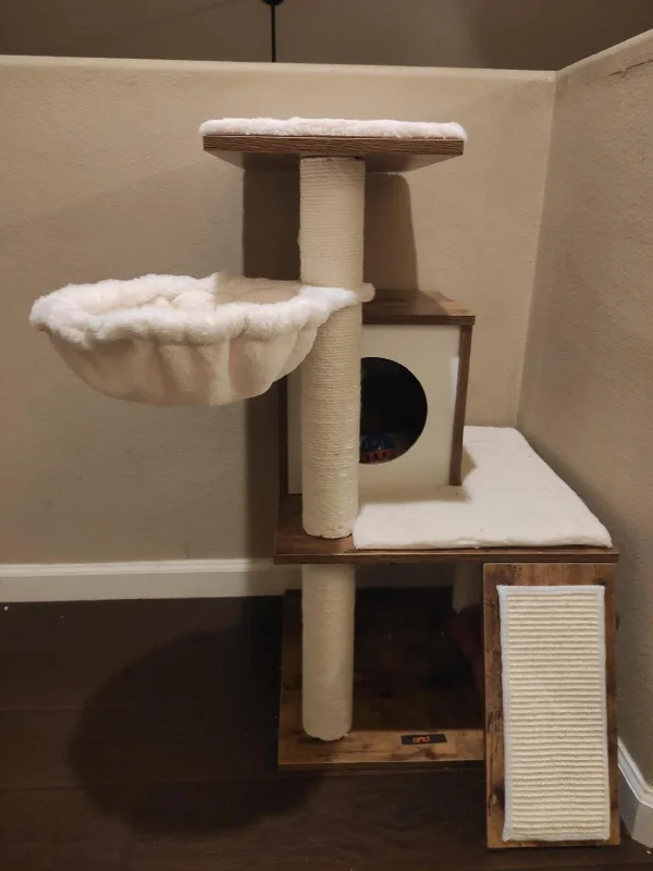 Compact hamster carry case-Cat Tree, Modern Cat Tower, Wood Cat Condo Furniture with Scratching Posts for Large/Small Cats