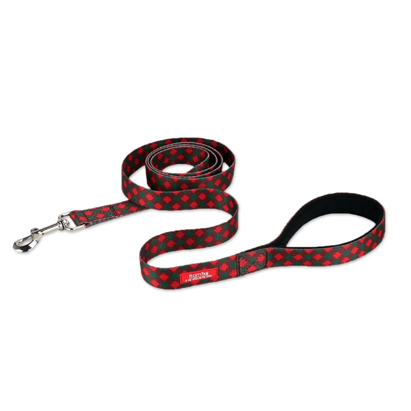 Reinforced dog walking lead-Christmas Dog Leash with Festive Red & Green Plaid Pattern