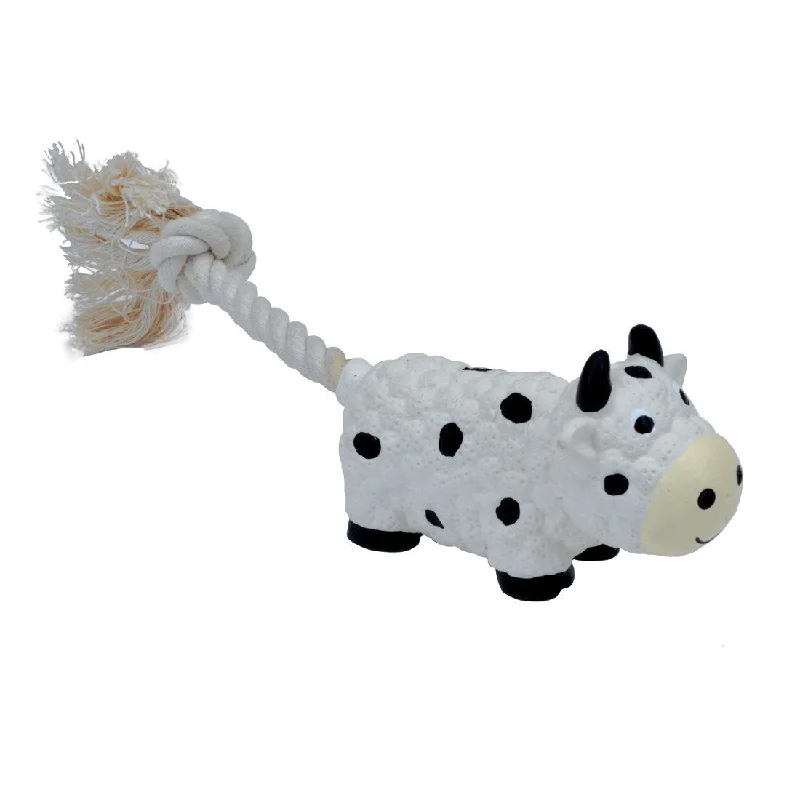 Dancing cat feather wand-Coastal Pet Lil Pals Cow Latex & Rope Toy