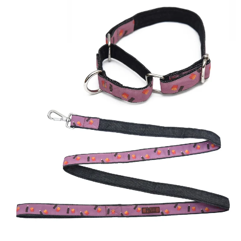 Durable hamster play pipe-Cola N' Fries Martingale Denim Collar + Leash Set