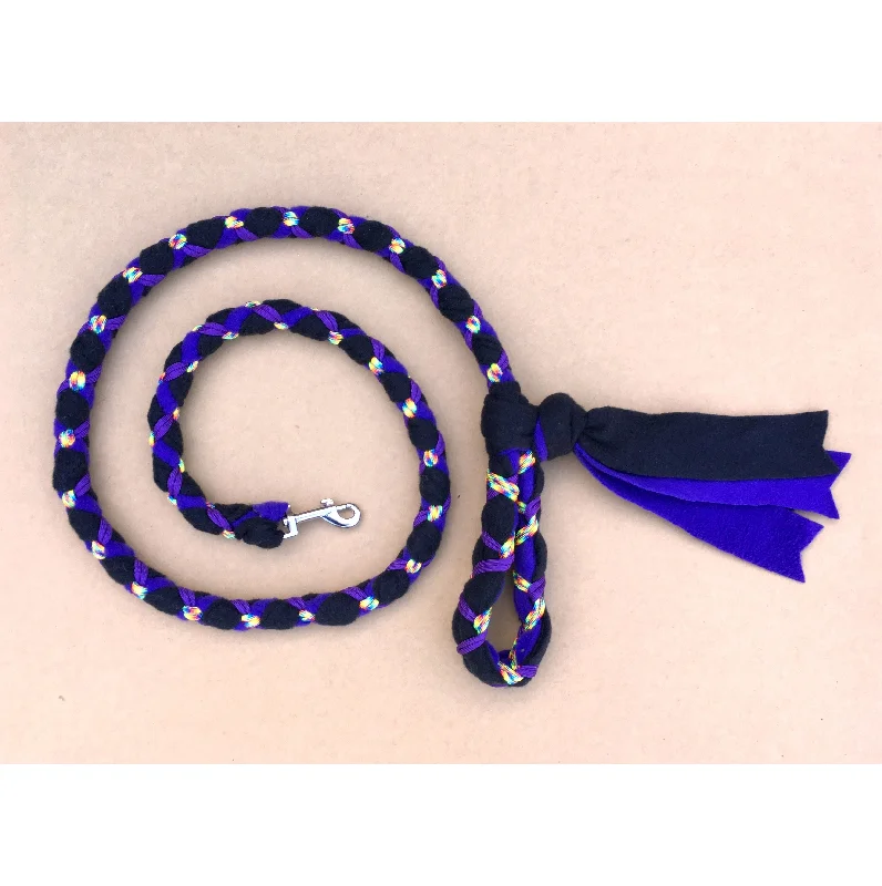 Bouncing rubber pet ring-Hand Braided Dog Tug Leash with Clasp, Fleece and Paracord for Walking, Agility or Flyball Royal Blue over Black with White/Black