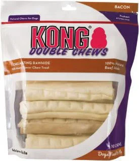 Spacious rabbit enclosure-Kong Double Chews Bacon Medium 10 Pack Rawhide Rolls