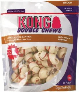 Printed pet neck bandana-Kong Bacon Double Chews US Rawhide Bones Mini 20 Pack