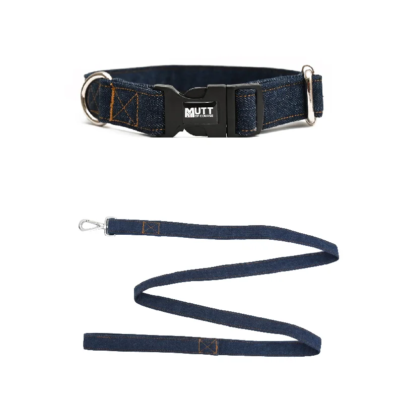 Stone reptile feeding dish-Dark Blue Denim Collar + Leash Set