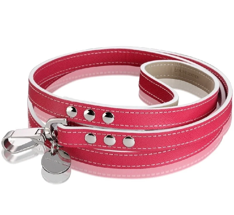 Double-clip pet leash-Oxford Saffiano Dog Lead (Fuchsia)