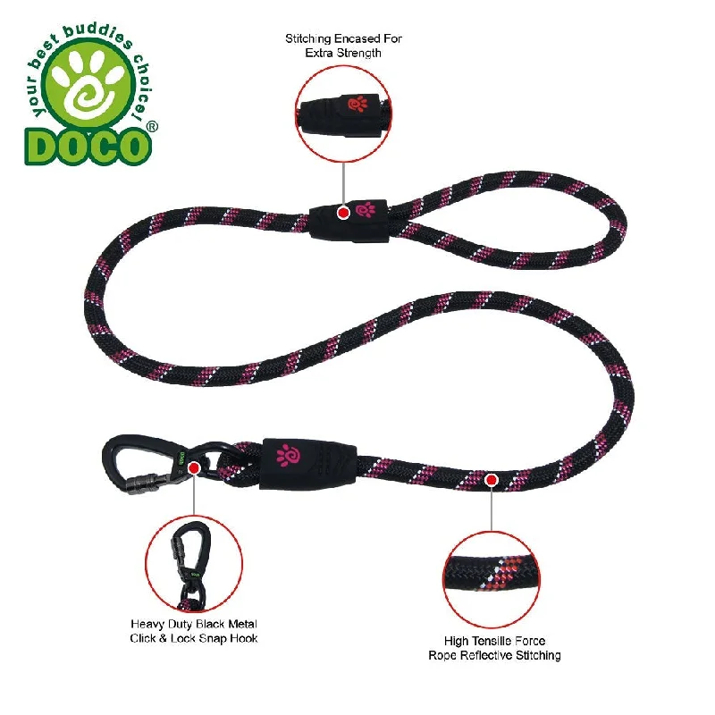 Soft puppy tug toy-DOCO® Reflective Rope Leash with Soft Rubber Handle Ver.5 - Click & Lock Snap