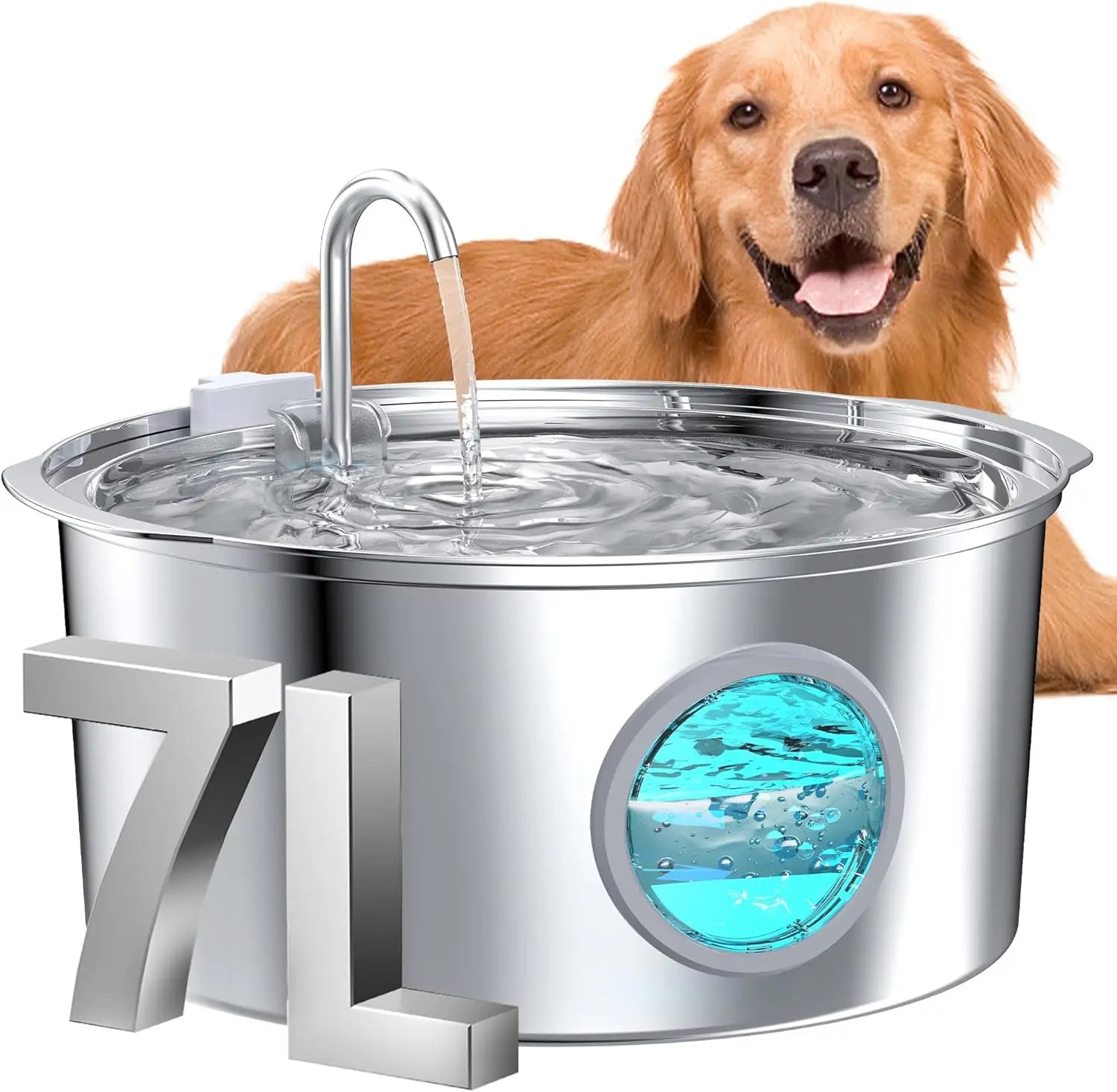 Custom-engraved pet tag-Dog Water Fountain for Large Dogs 1.8Gal/7L Stainless Steel