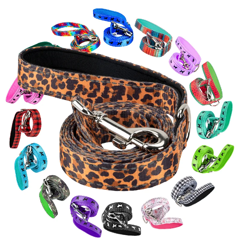 Padded dog crate cushion-EcoBark Cheetah Dog Leash- Padded Comfort Grip Leash - 4ft, 5ft, and 6ft Leash for Small and Medium Dogs