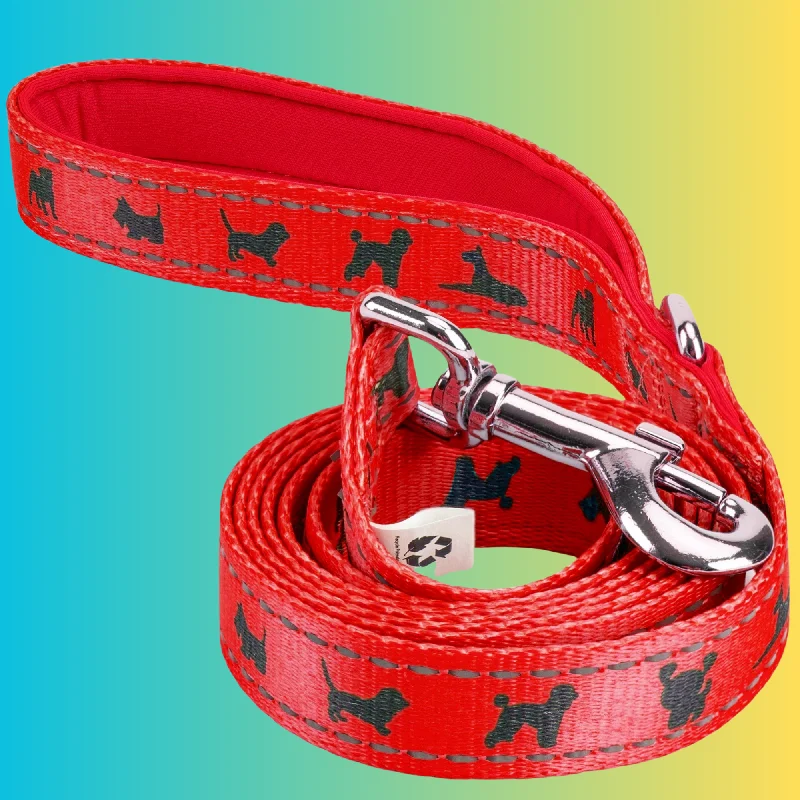 Adjustable reptile basking lamp-EcoBark Cherry Red Dog Leash- Padded Comfort Grip Leash with Dog Pattern - 4 ft, 5 ft, and 6 ft Leash for Small and Medium Dogs