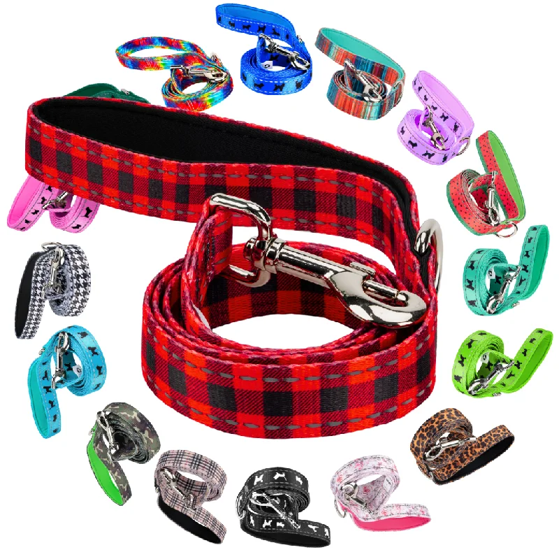 Pet-safe cleaning wipes-EcoBark Red Plaid Dog Leash- Padded Comfort Grip Leash - 4ft, 5ft, and 6ft Leash for Small and Medium Dogs