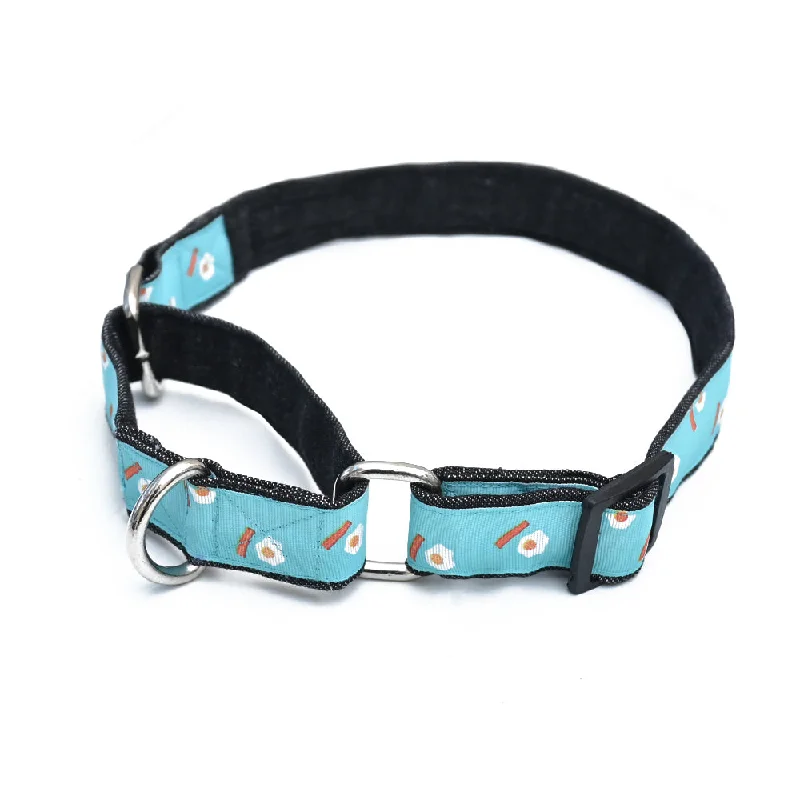 Absorbent pet training mat-Eggs N' Bacon Martingale Denim Collar