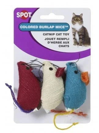 Long-lasting pet tie-out-Ethical Pet SPOT Colored Burlap Mice Catnip Toy (3-Pack)