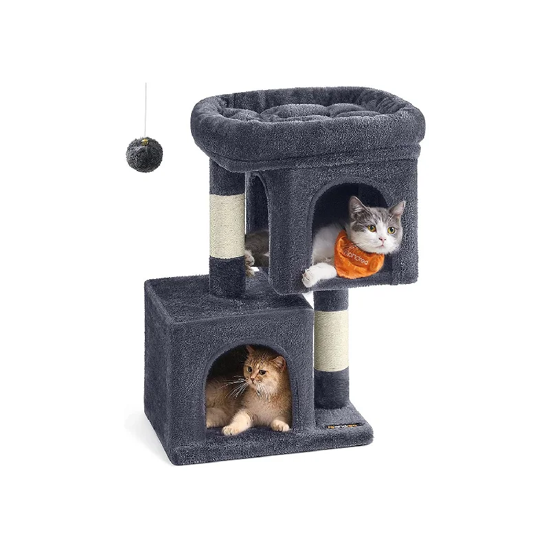 Compact bird travel perch-Cat Tree with 2 Cat Caves