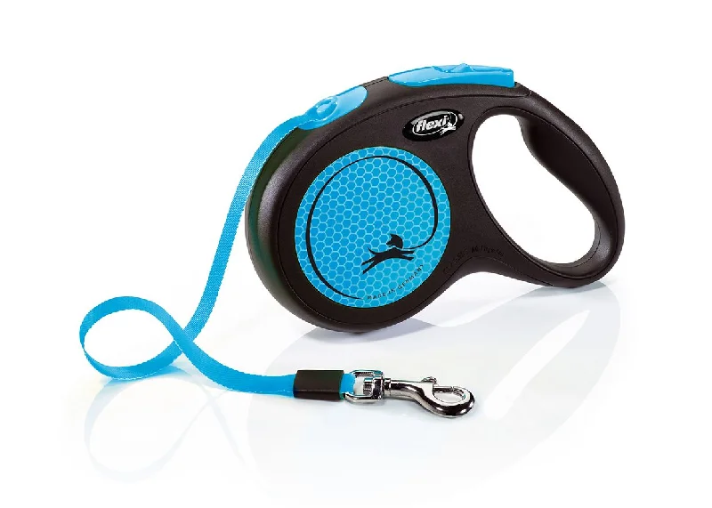 Portable dog agility jump-Flexi New Neon Tape Retractable Leash - S/5M-BLUE