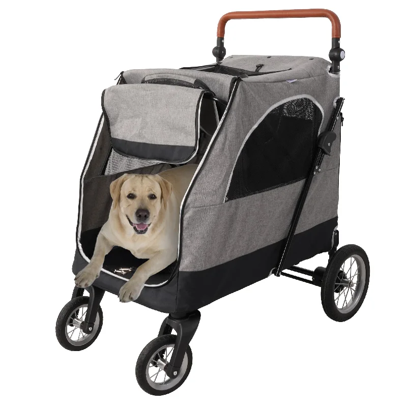 Magnetic pet door flap-Foldable Travel Dog Stroller Pet Carrier with Adjustable Handle Mesh Window, Gray