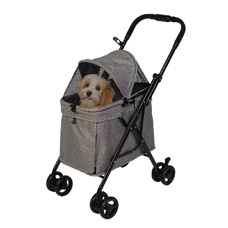 Rolling dog treat ball-Folding Dog Stroller Carrier Pet Stroller with Front Entry and Multiple Mesh Windows, Gray