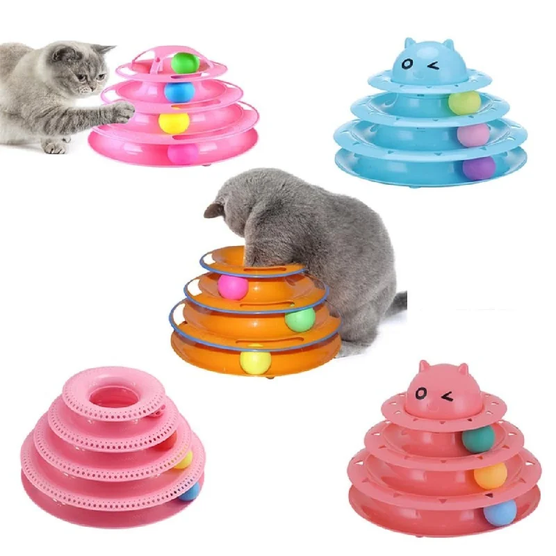 Glow-in-dark pet collar-Foldable Multi layers Turntable interactive Cat Toy