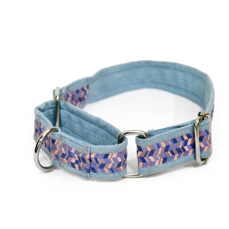 Shiny cat walking harness-Geometric Print Martingale Denim Collar