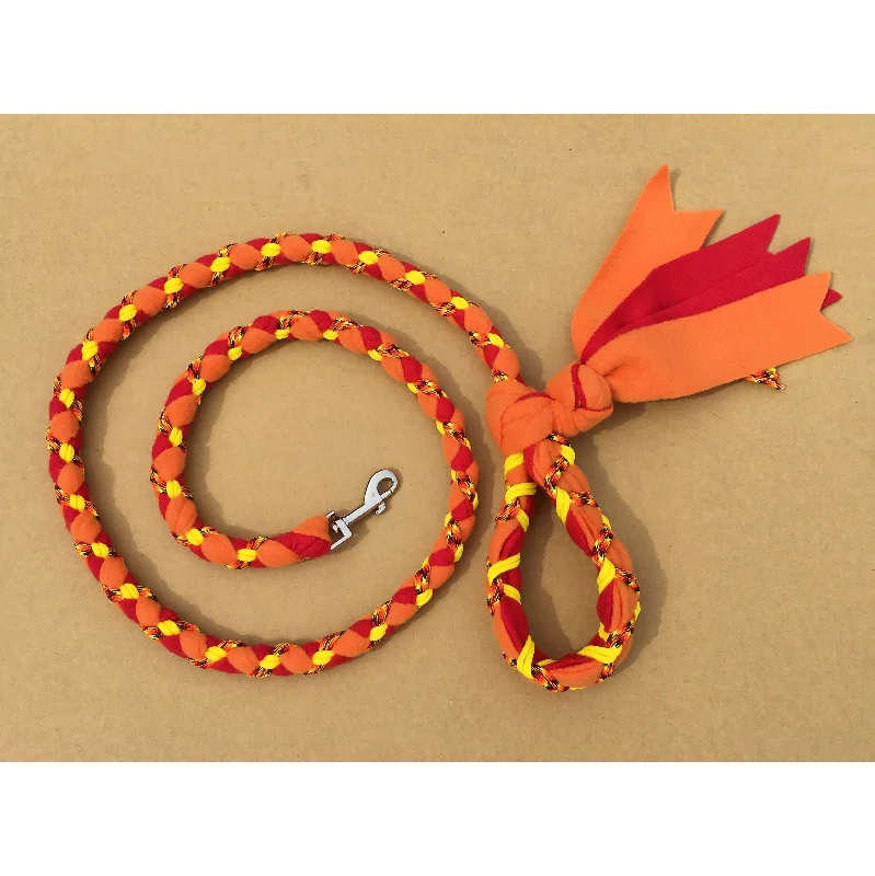 Herbal cat dental sticks-Hand Braided Dog Tug Leash with Clasp, Fleece and Paracord for Walking, Agility or Flyball Orange over Red with Fire and Yellow