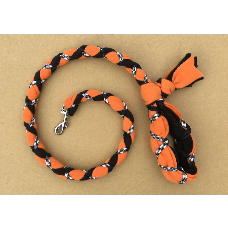 Soft puppy tug toy-Hand Braided Dog Tug Leash with Clasp, Fleece and Paracord for Walking, Agility or Flyball Orange over Black with Black/White