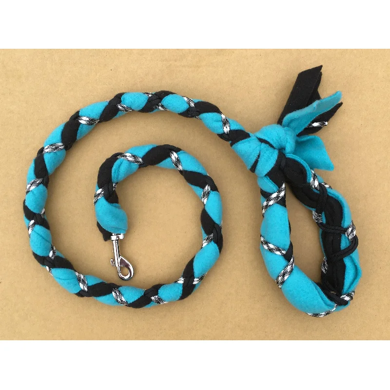 Non-slip pet paw socks-Hand Braided Dog Tug Leash with Clasp, Fleece and Paracord for Walking, Agility or Flyball Teal over Black with Black/White