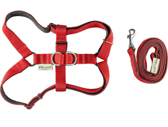 Ergonomic pet grooming comb-Dog harness & lead set (Red)