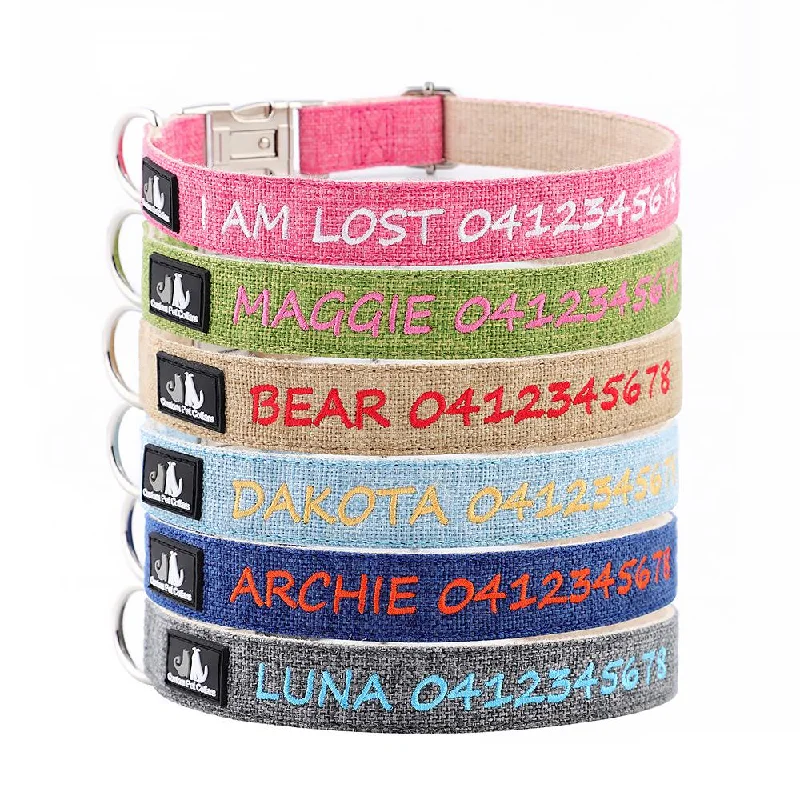 Thick nylon pet collar-Hemp Dog Collar - Personalised Classic Embroidered, Metal or Plastic Buckle