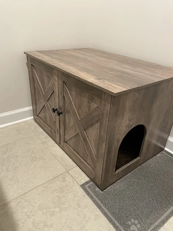 Adjustable bird swing perch-Hidden Cat Litter Box Enclosure, Wooden Cabinet Furniture, Cat Washroom with Doors