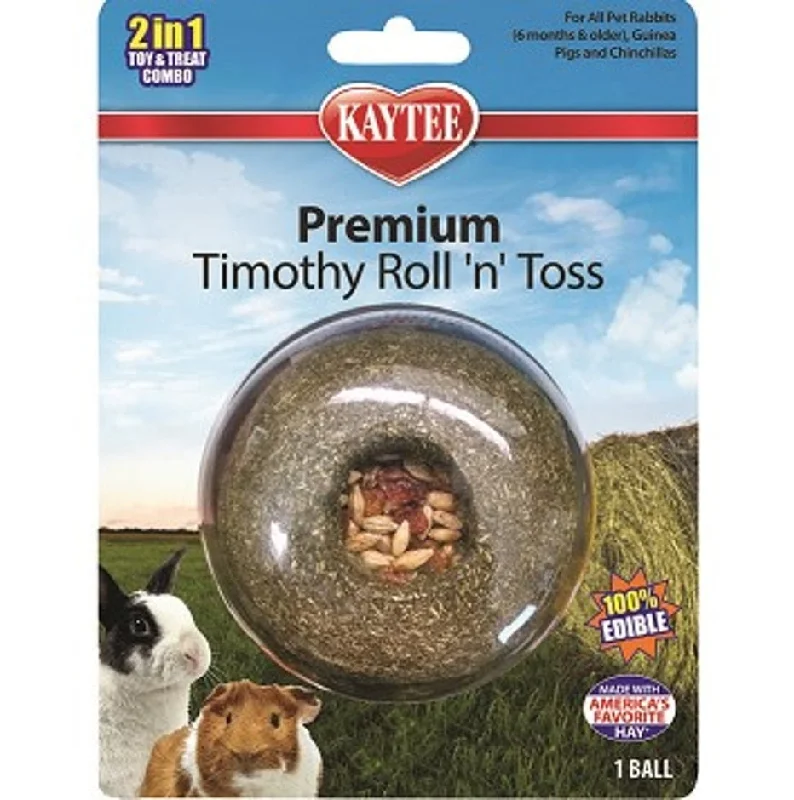 Curved stainless cat bowl-KAYTEE TIMOTHY ROLL 'N' TOSS TREAT