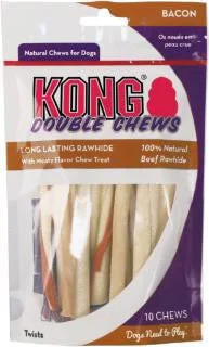 Tough rubber chew ring-Kong Double Chews Bacon Twist Sticks Small 10 Pack Rawhide