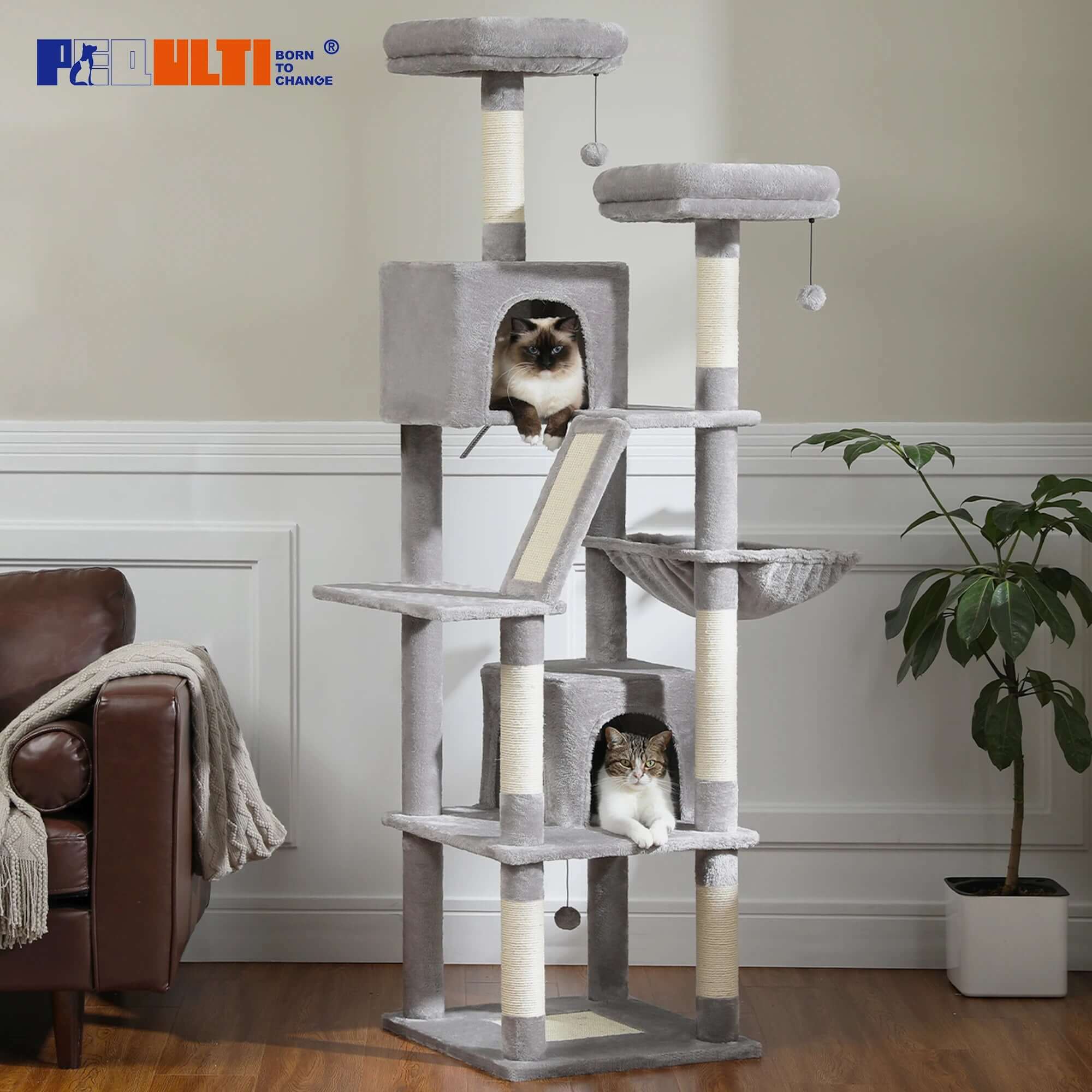 Neon dog rain jacket-Large Cat Tree Tall Cat Tower for Indoor Cats Multi-Level