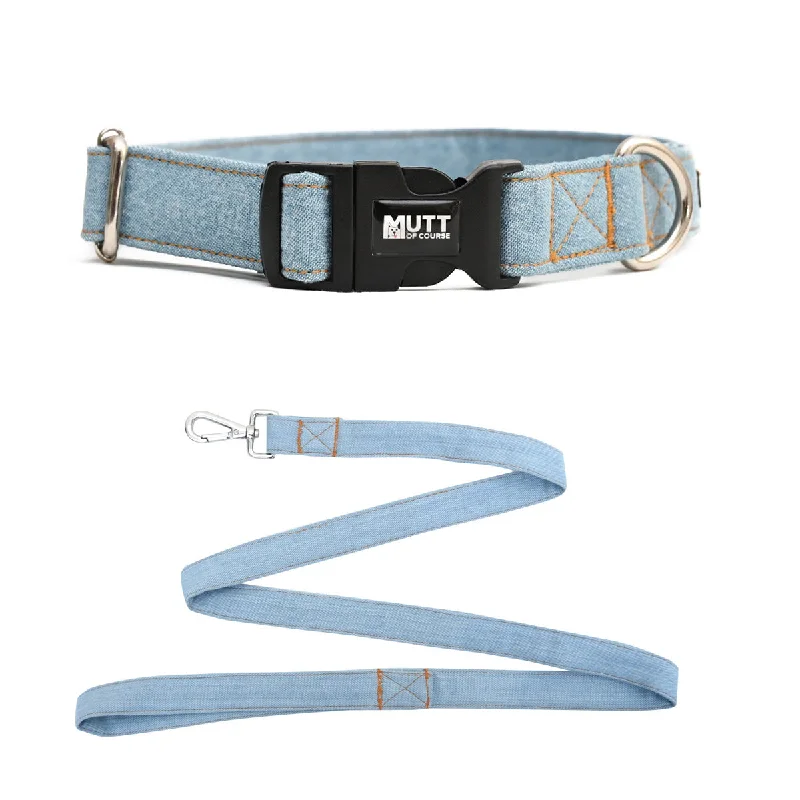 Adjustable aquarium heater-Light Blue Denim Collar + Leash Set