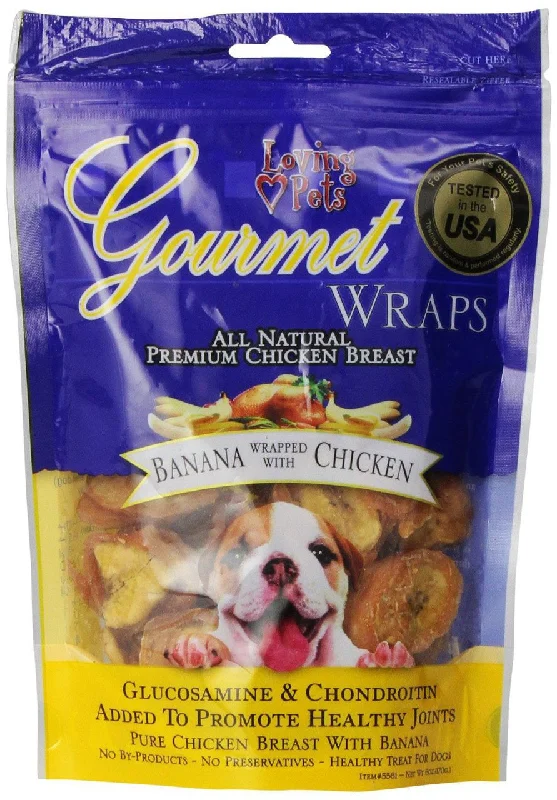 Terrycloth pet drying towel-Loving Pets Gourmet Banana And Chicken Wraps Dog Treats 6oz